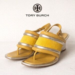 Tory Burch Puffy Wedge Sandals Goldfinch Golden Sunset Spark Gold 2.6” Heel 6.5M